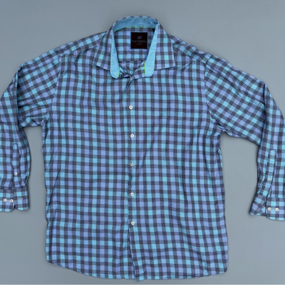 Tattersall Patterned Blue and Black Men's Flannel Shirt